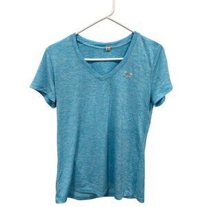 Under Armour HeatGear V Neck T Shirt Size Small Loose Fit Blue Sporty Athleisure